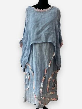 NWTs Paper Lace Gauze Dress with Asymmetrical Matching Top Lagenlook Boho M